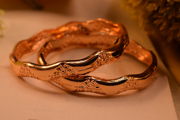 Luxury Unique Design Gold Plated 2pc Bangle Set for Girls/Women