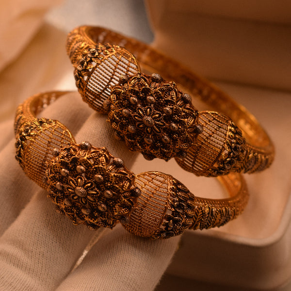 Gorgeous Design 24K RP Gold Plated 2pc Bangle Set for Girls/Women