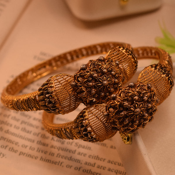 Gorgeous Design 24K RP Gold Plated 2pc Bangle Set for Girls/Women