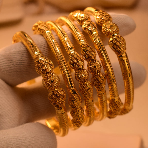 Fancy Design 24K Gold Plated 6pc Bangle Set for Girls/Women