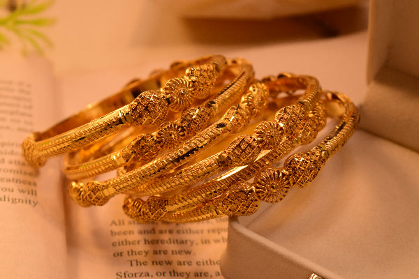 Fancy Design 24K Gold Plated 6pc Bangle Set for Girls/Women