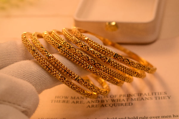 Sparkling Design 24K Gold Plated 6pc Bangle Set for Girls/Women