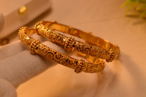 Glamorous Design 24K Gold Plated 2pc Bangle Set for Girls/Women