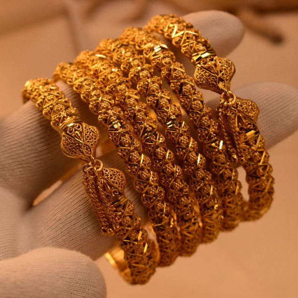 Dazzling Design 24K Gold Plated 6pc Bangle Set for Girls/Women
