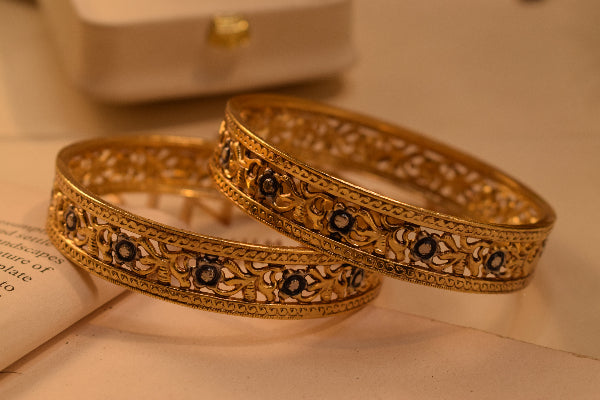 Gorgeous Unique Design Gold Plated 2pc Bangle Set for Girls/Women