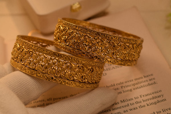 Glamorous Unique Design Gold Plated 2pc Bangle Set for Girls/Women