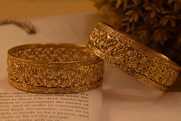 Glamorous Unique Design Gold Plated 2pc Bangle Set for Girls/Women