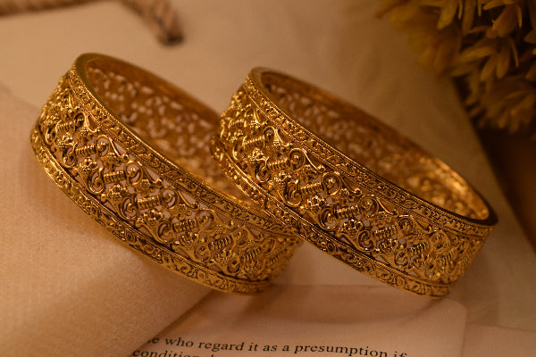 Glamorous Unique Design Gold Plated 2pc Bangle Set for Girls/Women