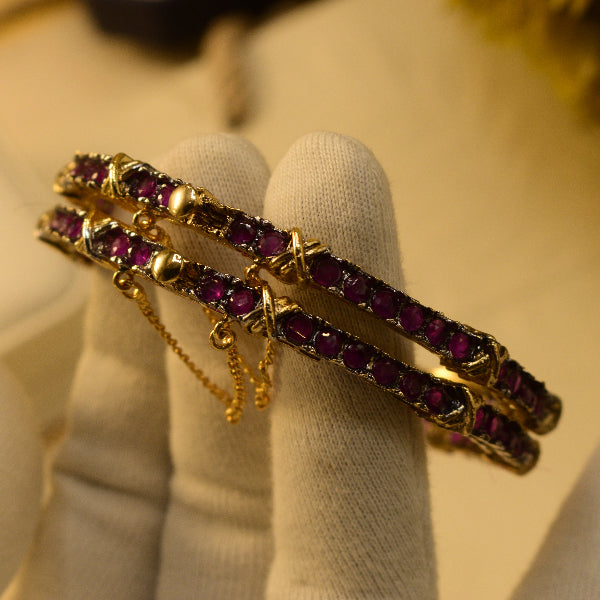 Luxury Design Gold Plated Crystal Stones 2pc Bangle Set for Girls/Women