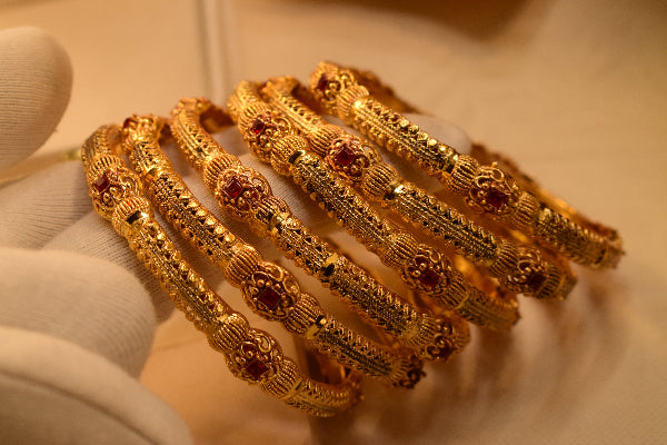 Stylish Design Gold Plated Crystal Stones 6pc Bangle Set for Girls/Women