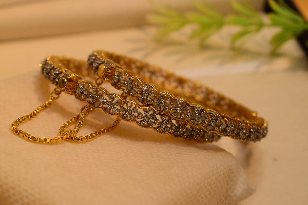 Sparkling Design Gold Plated Crystal Stones 2pc Bangle Set for Girls/Women