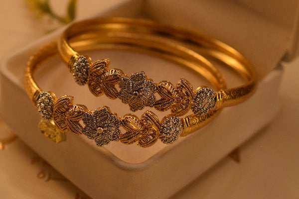 Stylish Unique Design 24K Gold Plated 2pc Bangle Set for Girls/Women