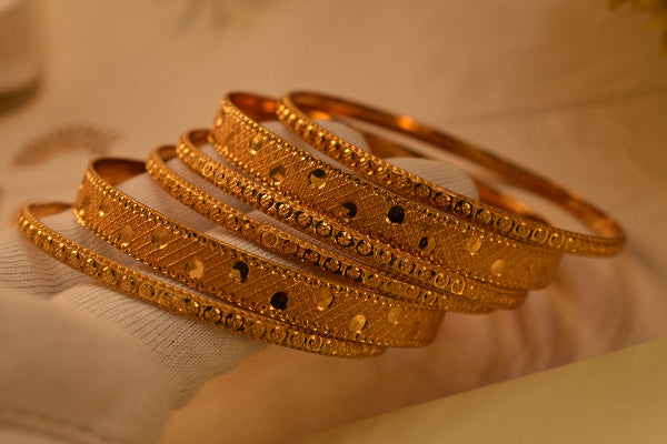 Sparkling Unique Design Gold Plated 6pc Bangle Set for Girls/Women