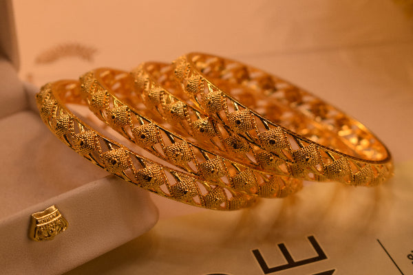 Fancy Unique Design Gold Plated 4pc Bangle Set for Girls/Women