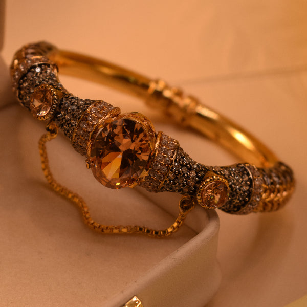 Luminous Unique Design Gold Plated Crystal Stones Bangle for Girls/Women