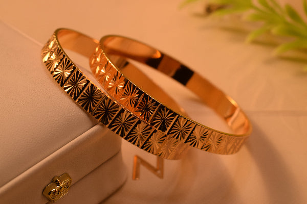 Fancy Unique Design Gold Plated 2pc Bangle Set for Girls/Women
