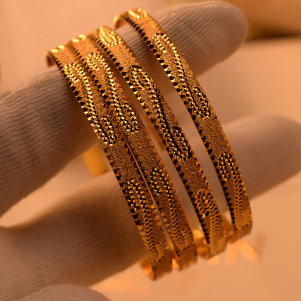 Glamorous Unique Design Gold Plated 4pc Bangle Set for Girls/Women