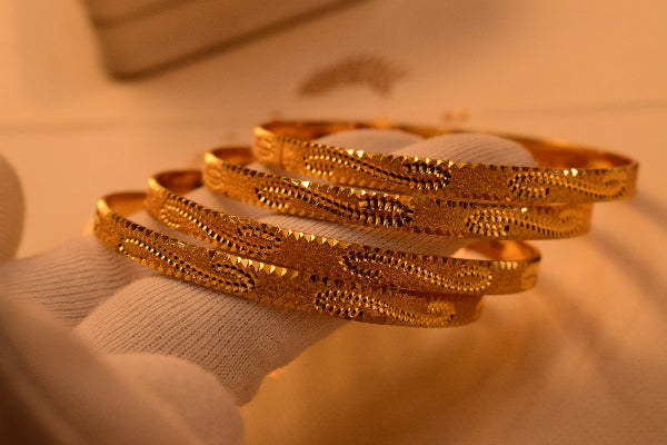 Glamorous Unique Design Gold Plated 4pc Bangle Set for Girls/Women