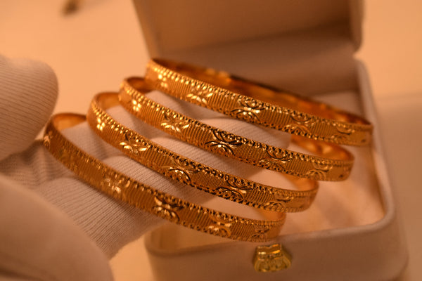 Dazzling Unique Design Gold Plated 4pc Bangle Set for Girls/Women