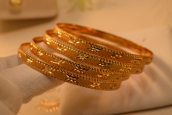 Dazzling Unique Design Gold Plated 4pc Bangle Set for Girls/Women