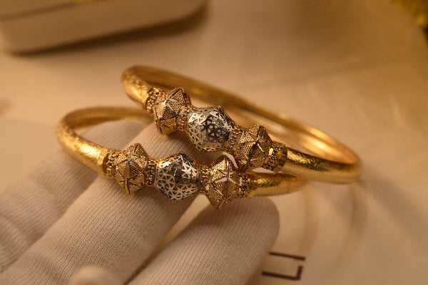 Elegant Unique Design Gold Plated 2pc Bangle Set for Girls/Women