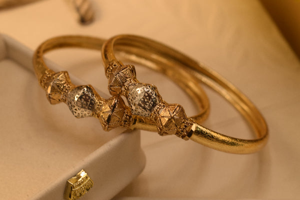 Elegant Unique Design Gold Plated 2pc Bangle Set for Girls/Women