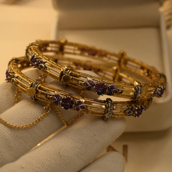 Beautiful Design Gold Plated Crystal Stones 2pc Bangle Set for Girls/Women