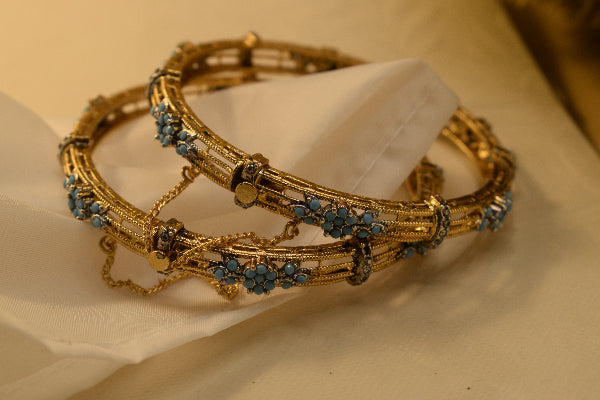 Beautiful Design Gold Plated Crystal Stones 2pc Bangle Set for Girls/Women