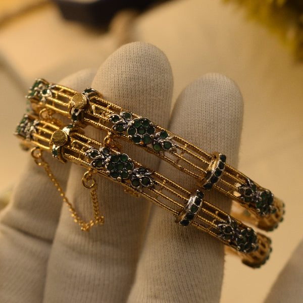 Beautiful Design Gold Plated Crystal Stones 2pc Bangle Set for Girls/Women