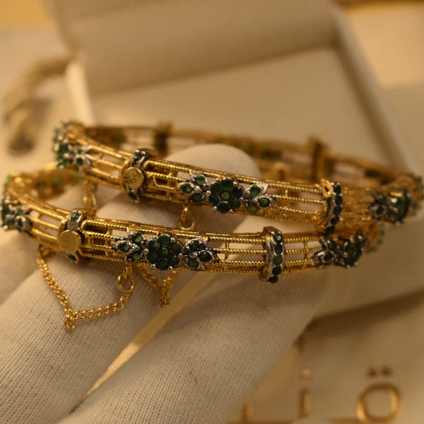 Beautiful Design Gold Plated Crystal Stones 2pc Bangle Set for Girls/Women