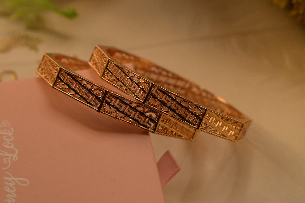 Elegant Unique Design Gold Plated 2pc Bangle Set for Girls/Women