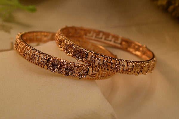 Gorgeous Unique Design Gold Plated 2pc Bangle Set for Girls/Women