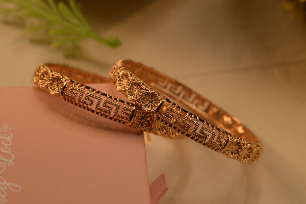 Gorgeous Unique Design Gold Plated 2pc Bangle Set for Girls/Women