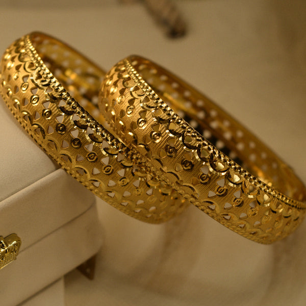 Gorgeous Unique Design Gold Plated 2pc Bangle Set for Girls/Women