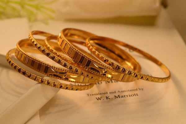 Sparkling Unique Design Gold Plated 6pc Bangle Set for Girls/Women