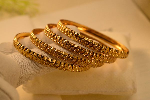 Glamorous Unique Design Gold Plated 4pc Bangle Set for Girls/Women