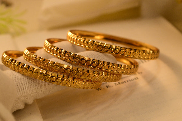 Glamorous Unique Design Gold Plated 4pc Bangle Set for Girls/Women