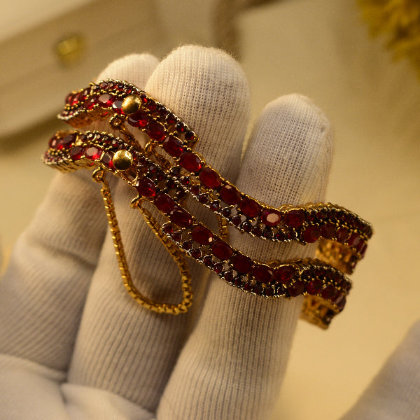 Elegant Design Gold Plated Crystal Stones 2pc Bangle Set for Girls/Women