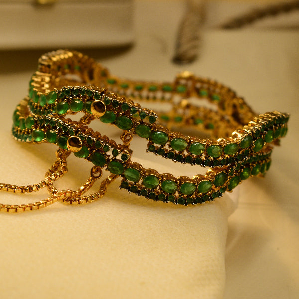 Elegant Design Gold Plated Crystal Stones 2pc Bangle Set for Girls/Women