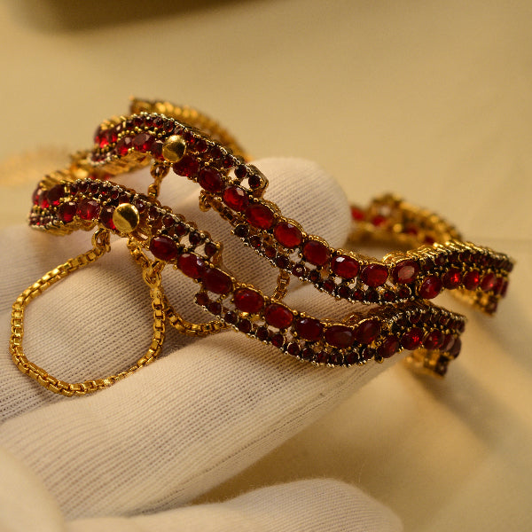 Elegant Design Gold Plated Crystal Stones 2pc Bangle Set for Girls/Women