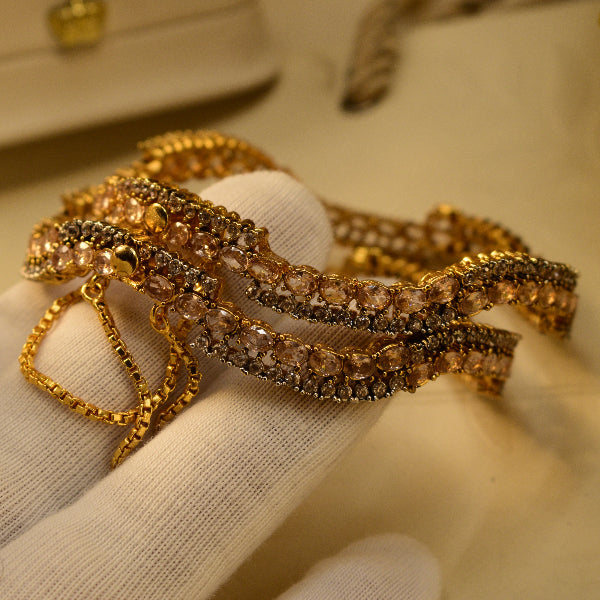 Elegant Design Gold Plated Crystal Stones 2pc Bangle Set for Girls/Women