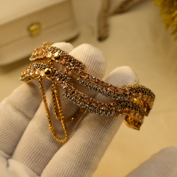 Elegant Design Gold Plated Crystal Stones 2pc Bangle Set for Girls/Women