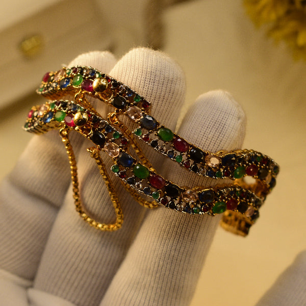 Elegant Design Gold Plated Crystal Stones 2pc Bangle Set for Girls/Women