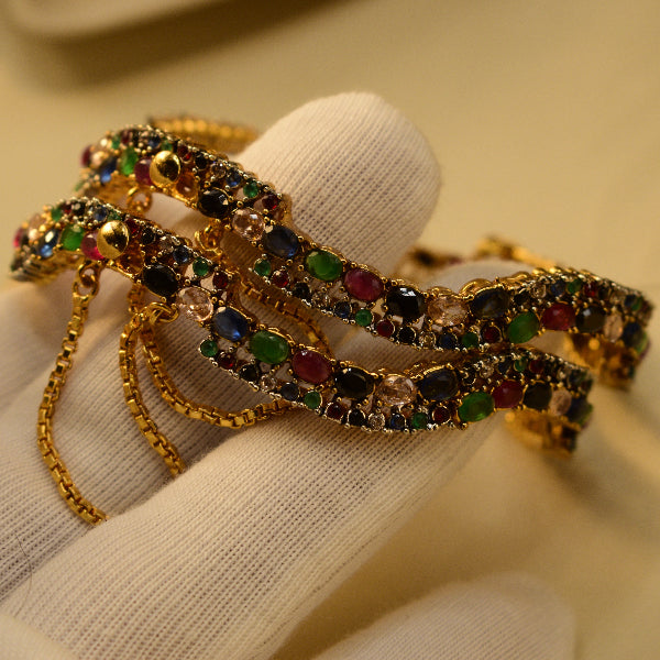 Elegant Design Gold Plated Crystal Stones 2pc Bangle Set for Girls/Women