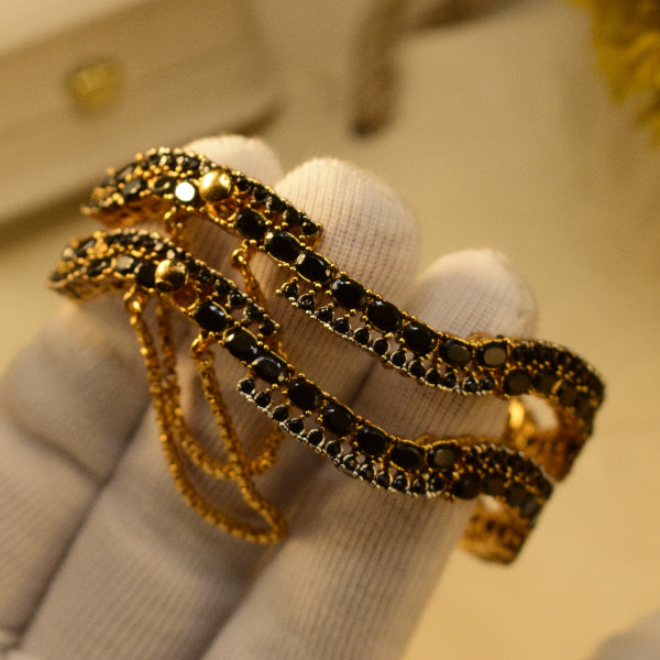 Elegant Design Gold Plated Crystal Stones 2pc Bangle Set for Girls/Women