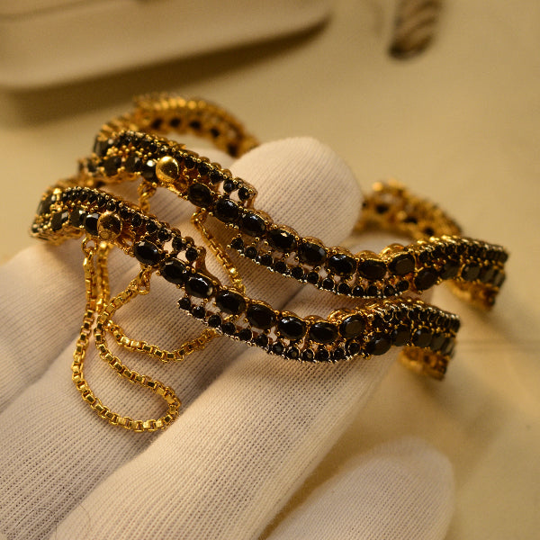 Elegant Design Gold Plated Crystal Stones 2pc Bangle Set for Girls/Women