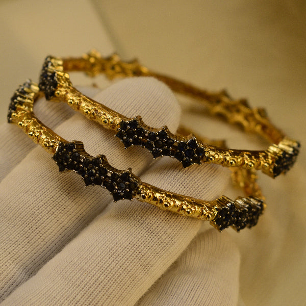 Stylish Design Gold Plated Crystal Stones 2pc Bangle Set for Girls/Women