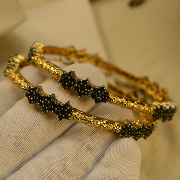 Stylish Design Gold Plated Crystal Stones 2pc Bangle Set for Girls/Women