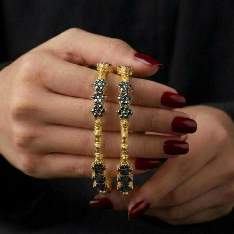 Stylish Design Gold Plated Crystal Stones 2pc Bangle Set for Girls/Women
