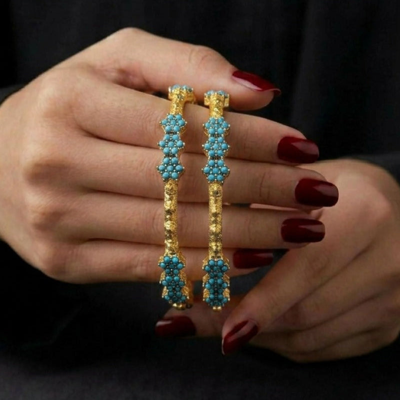 Stylish Design Gold Plated Crystal Stones 2pc Bangle Set for Girls/Women